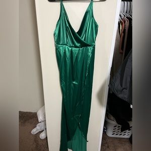 Emerald green silky dress